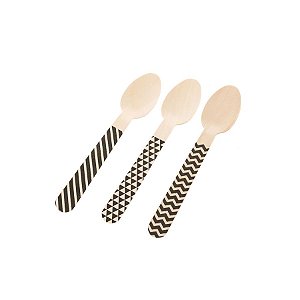 Pacote Colher Madeira - Chevron Preto - 10cm - 10 unidades - Rizzo