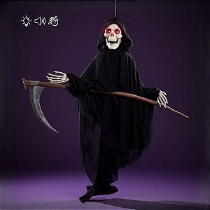 Enfeite Decorativo de Halloween com Luz,Som e Movimento - Caveira da Morte - 90cm - 01 unidade - Cromus - Rizzo
