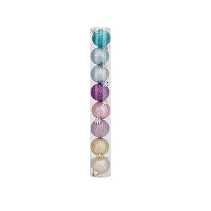 Bolas em Tubo Rainbow Glitter 06cm - 08 unidades - Cromus Natal - Rizzo Balões