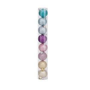 Bolas em Tubo Rainbow Glitter 07cm - 08 unidades - Cromus Natal - Rizzo Balões