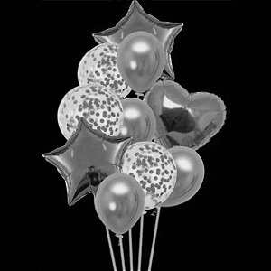 Kit Buque Balões Prata - Buque com 10 Balões - Partiufesta - Rizzo Balões