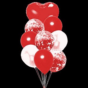 Kit Buque Balões Vermelho Coração - Buque com 9 Balões - Partiufesta - Rizzo Balões
