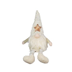 Kringel Decoração Sentado Gorro Branco - 01 unidade - Cromus Natal - Rizzo Balões