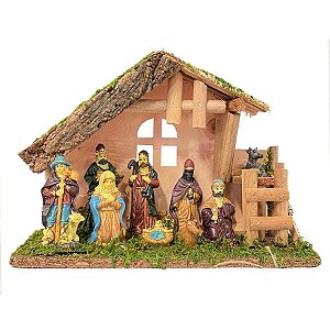 Enfeite de Natal Presépio em Resina e Madeira 25x9x17cm - 1 Unidade - Rizzo