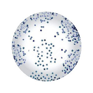 Balão Bubble Transparente com Confete Estrela Azul - 11" 26cm - 01 Unidade - Partiufesta - Rizzo