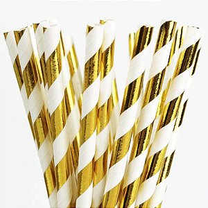 Canudo de Papel Nacarado Dourado Listra 20cm 20 Unidades Rizzo
