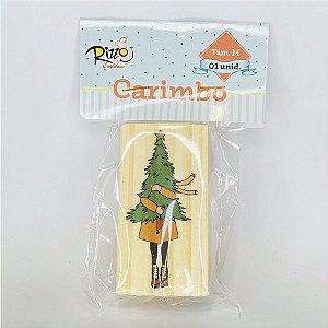 Carimbo Artesanal de Madeira - Natal - Mulher com Árvore M - 1 UN - Rizzo