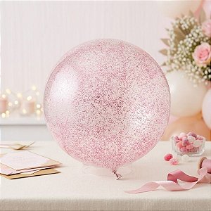 Balão Bubble Transparente com Glitter Rosa - 18" 45cm - 01 Unidade - Partiufesta - Rizzo