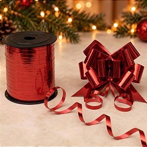 Fitilho Decorativo Metalizado - Vermelho - 200m - 01 Unidade - Rizzo