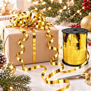 Fitilho Decorativo Metalizado 200m - Dourado - 01 Unidade - Artlille