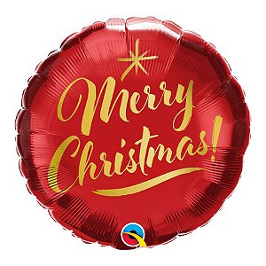 Balão de Festa Microfoil 18" - Merry Christmas Vermelho Ouro - 01 Unidade - Qualatex - Rizzo Balões