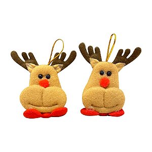 Enfeite de Natal para Pendurar de Tecido 8cm - Rena - 02 Unidades - Rizzo