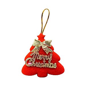 Enfeite de Natal para Pendurar de Tecido 8cm - Árvore de Natal Vermelha - 01 Unidade - Rizzo