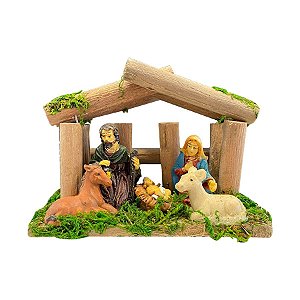 Enfeite de Natal Presépio de Madeira e Resina 12x5x9cm - 1 Unidade