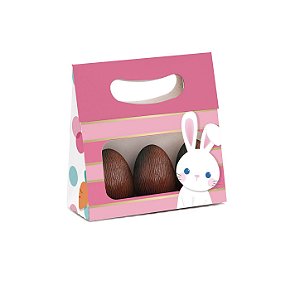 Mini Caixa Plus com Visor Coelhinhos Rosa 13x5,5x13cm - 10 Unidades - Cromus Páscoa -