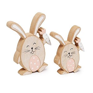Coelho de Páscoa Decorativo em Madeira Jogo com 2 pcs - Cromus - 01 un - Rizzo