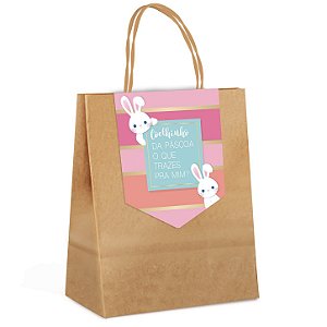 Sacola de Papel com Fechamento - Coelhinhos Rosa - 10 Unidades - Cromus Páscoa - Rizzo