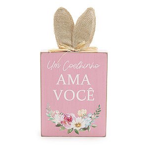 Placa Decorativa c/ Orelhas de Coelho - Rosa - 25cm - 01 unidade - Cromus Páscoa - Rizzo