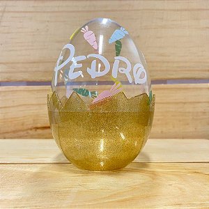 Ovo Acrílico Personalizado Cenoura Base Glitter Ouro P - 01 unidade - Rizzo Balões