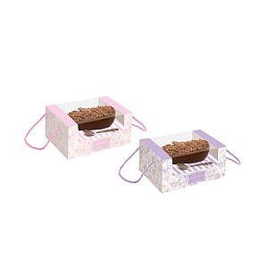 Caixa Practice Alta com Alça para Meio Ovo 350 g - Clássico Francês Rosa e Lilás - 6 unidades - Cromus - Rizzo