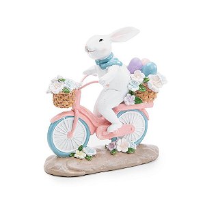 Coelho Decorativo de Resina Andando de Bicicleta - Flower - 1 unidade - Cromus -