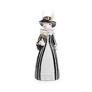 Coelha Decorativa de Resina com Vestido Vitoriano - Black Label (preto/branco) - 1 unidade - Cromus