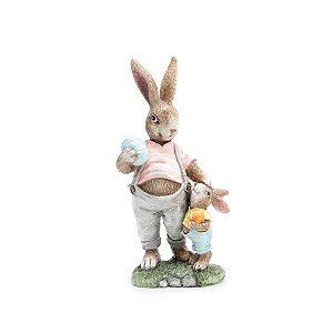 Coelho Decorativo de Resina com Filhote - Fancy - 1 unidade - Cromus -