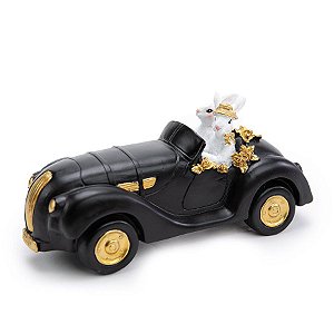 Coelho Decorativo de Resina Dirigindo Carro - Black Label (preto/branco) - 1 unidade - Cromus -