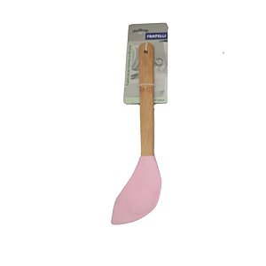 Espátula colher em Silicone com Cabo de Bambu - Rosa - 1 unidade - Fratelli - Rizzo
