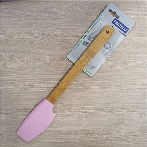 Espátula em Silicone 2 em 1 com Cabo de Bambu - Rosa - 1 unidade - Fratelli - Rizzo