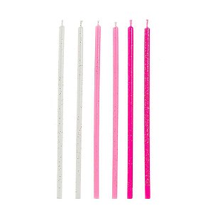 Vela Palito Rosa e Branca 15 cm - 1 unidade Pct. c/ 6 unidades - Rizzo