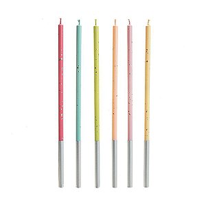 Vela Palito Gigante Arco-íris Candy com Glitter 15 cm - 1 unidade Pct. c/ 6 unidades - Rizzo