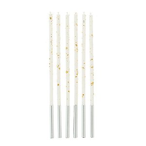 Vela Palito Gigante Branca com Dourado 17 cm - 1 unidade Pct. c/ 6 unidades - Rizzo