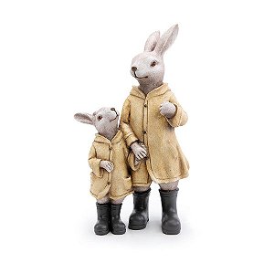 Coelho Decorativo em Resina com Filhote Amarelo e Preto Rain Coat - 1 unidade - Cromus - Rizzo