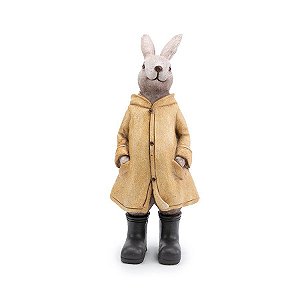 Coelho Decorativo de Resina Capa de Cguva - Rain Coat - Amarelo e Preto - 1 unidade - Cromus - Rizzo