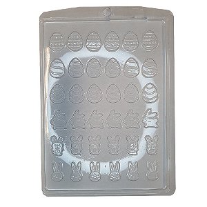 Forma de Acetato Simples - Aplique de Chocolate Ovos e Coelhinhos - Ref. 5035 - 1 unidade - Crystal - Rizzo