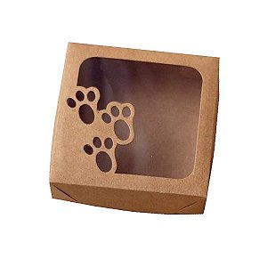 Caixa Quadrada 12x12cm Visor Patinhas Kraft - 10 unidades - Crystal - Rizzo