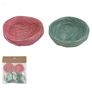 Ninho Decorativo de Páscoa Rústico - Azul e Rosa - 5 cm - 4 unidades - Rizzo