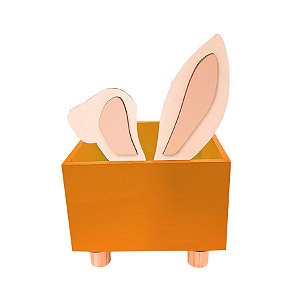 Enfeite MDF Caixa Coelho com Orelhas Laranja - 1 unidade - Rizzo