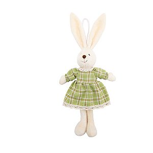 Coelho de Pelúcia com Vestido Xadrez Verde - 1 unidade - Cromus - Rizzo