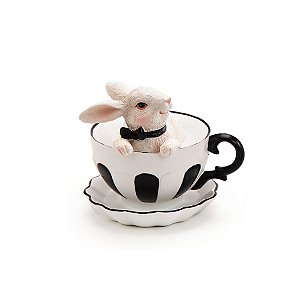 Resina de Páscoa Coelho de Gravata Borboleta em Xícara - Black Label - 1 unidade - Cromus -