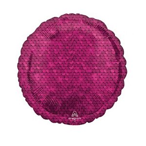 Balão Metalizado Redondo Paetê Pink - 17'' (43cm) - 1 unidade - Cromus - Rizzo