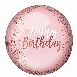 Balão Metalizado Redondo Blush Happy Birthday - 16'' (40cm) - 1 unidade - Cromus - Rizzo