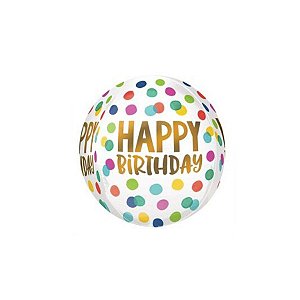 Balão Metalizado Redondo Happy Dots - 16'' (40cm) - 1 unidade - Cromus - Rizzo Balões