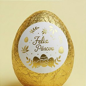 Adesivo "Feliz Páscoa com Ovos" - Ref.2066 - Hot Stamping - Dourado - 40 unidades - Stickr - Rizzo
