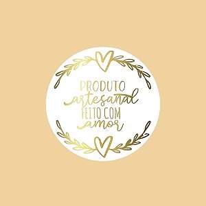 Adesivo "Produto Feito com Amor" - Ref.2031 - Hot Stamping - Dourado - 50 unidades - Stickr - Rizzo