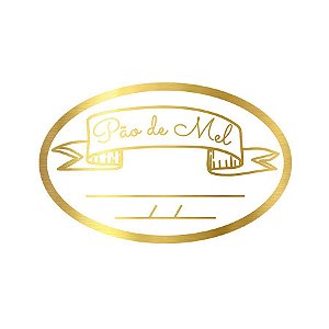 Adesivo "Pão de Mel com Validade" - Hot Stamping - Dourado - 1 unidade Pct. c/ 100 unds. - Stickr - Rizzo