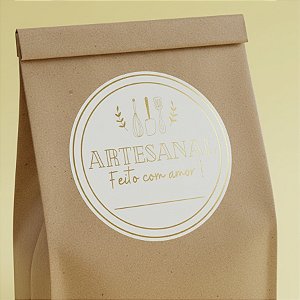 Adesivo "Artesanal Feito com Amor" - Ref.2000 - Hot Stamping - Dourado - 50 unidades - Stickr - Rizzo