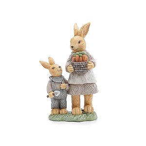 Resina Decorativa de Páscoa Coelha Segurando Cesta com Filhote - 1 unidade - Cromus