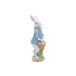 Resina Decorativa de Páscoa Coelho com Roupa de Lã - Azul - 1 unidade - Cromus